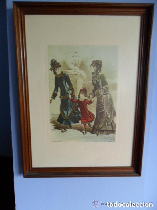 Arte: CUADRO CON ANTIGUO GRABADO A COLOR DE MODA DE &Eacute;POCA - Foto 2