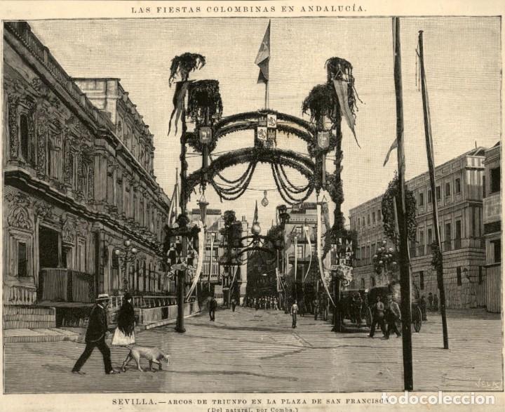 Arte: 1892 - Sevilla - Arco de triunfo en la plaza San Francisco - Fiestas - La Ilustraci&oacute;n Espa&ntilde;ola