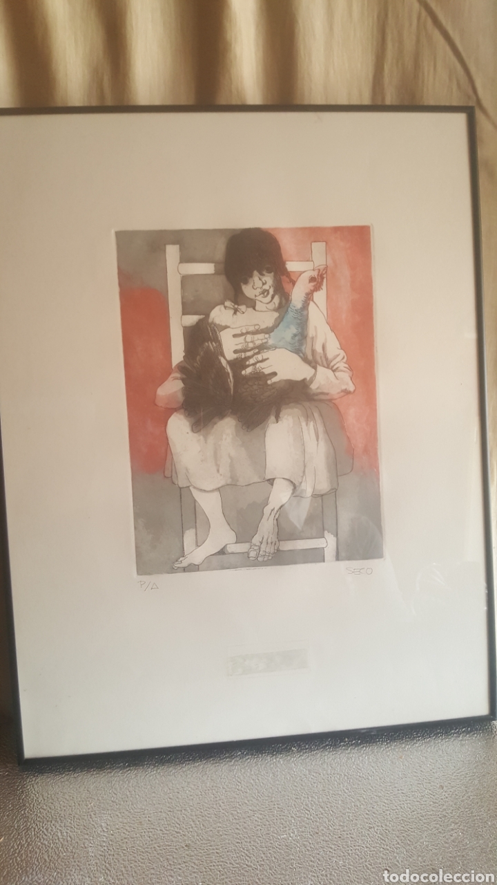 Art: grabado coloreado firmado seco