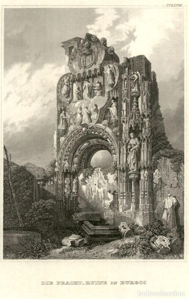 Kunst: 1850 - Original - Ruinas convento de Carmelitas - Burgos - Meyer&acute;s Universum - Litografia