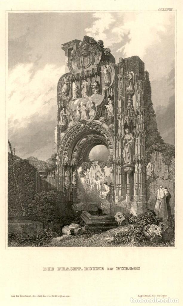 Kunst: 1850 - Original - Ruinas convento de Carmelitas - Burgos - Meyer&acute;s Universum - Litografia