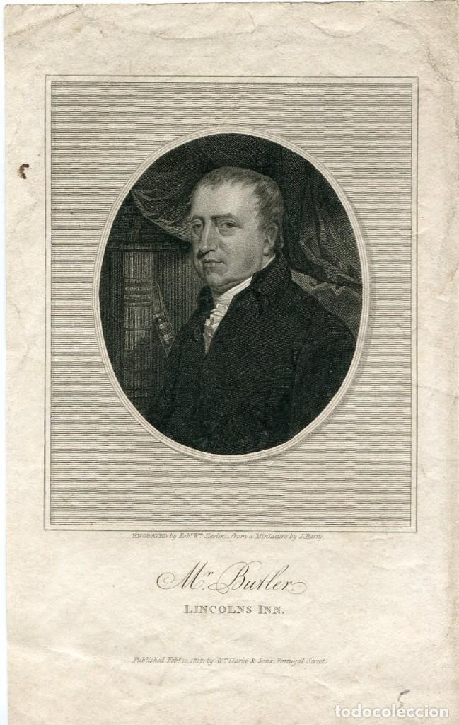 Art: Mr. Butler, Lincoln's Inn - Grabado original de R. W. Sievier - 1817