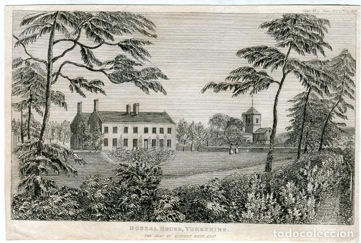 Art: Bossall House, Yorkshire, casa de Robert Belt - Grabado original 1823