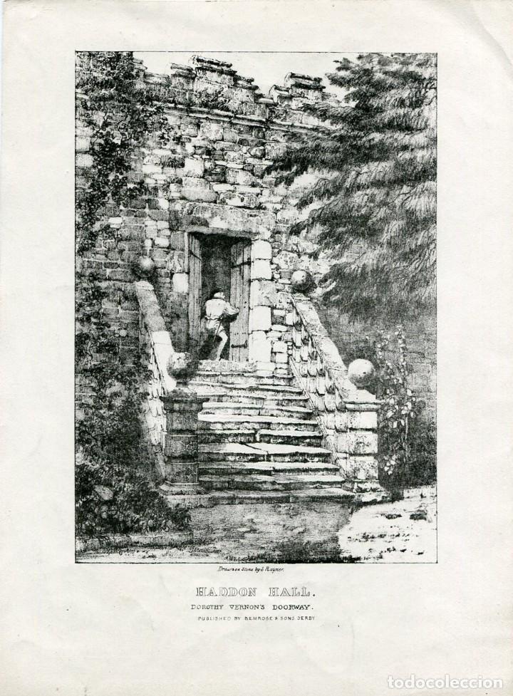 Kunst: Haddon Hall, Derbyshire - Litograf&iacute;a original de Samuel Rayner - s. XIX