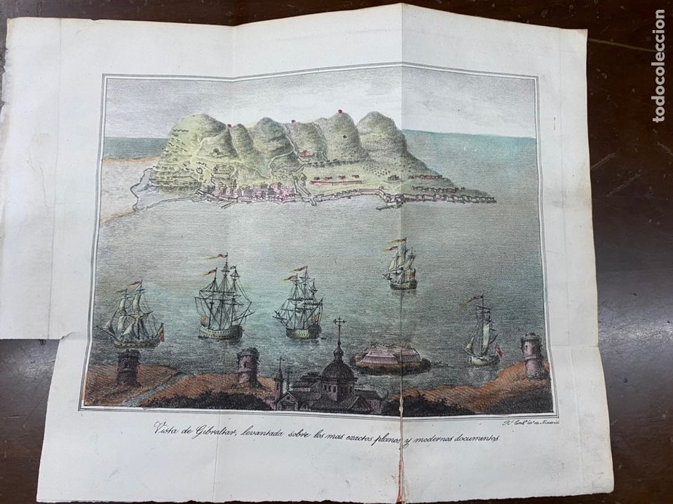 Arte: 1826. VISTA DE GIBRALTAR. ACUARELADO. REAL ESTAB. LITOGR&Aacute;FICO DE MADRID.