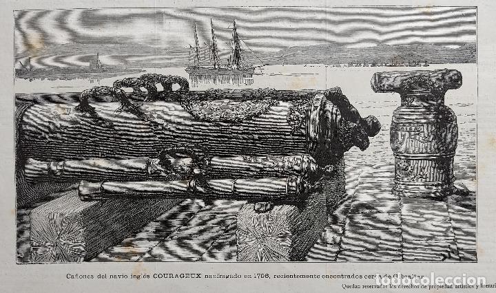 Art: CA&Ntilde;ONES DEL NAVIO INGLES COURAGEUX NAUFRAGADO EN 1796 (1884)