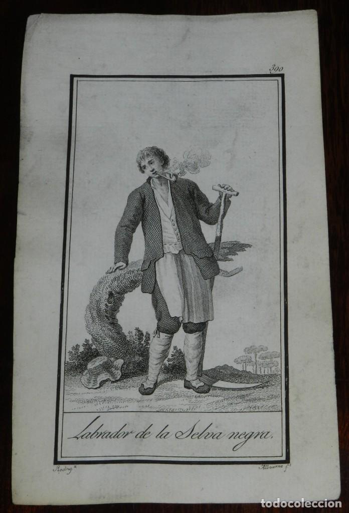Arte: ANTIGUO GRABADO ETNOGRAFICO DE LABRADOR DE LA SELVA NEGRA, GRABADO POR MANUEL ALBUERNE. DIBUJADO POR