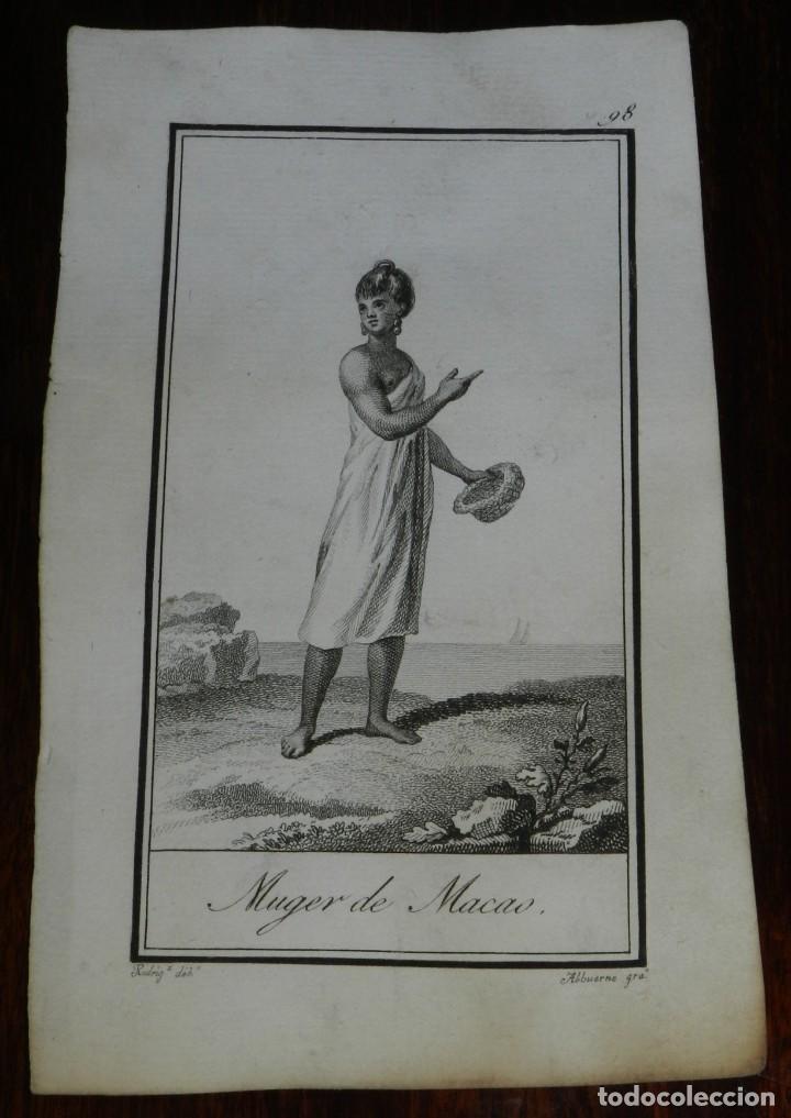 Art: ANTIGUO GRABADO ETNOGRAFICO DE MUJER DE MACAO, GRABADO POR MANUEL ALBUERNE. DIBUJADO POR RODRIGUEZ,