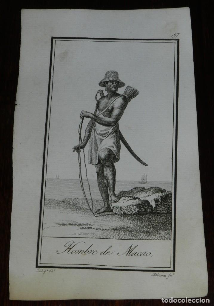 Arte: ANTIGUO GRABADO ETNOGRAFICO DE HOMBRE DE MACAO, GRABADO POR MANUEL ALBUERNE. DIBUJADO POR RODRIGUEZ,