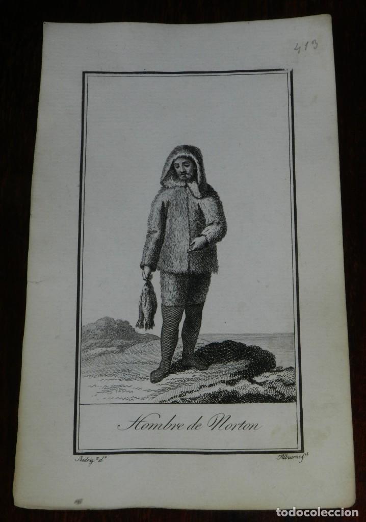 Art: ANTIGUO GRABADO ETNOGRAFICO DE HOMBRE DE NORTON. GRABADO POR MANUEL ALBUERNE. DIBUJADO POR RODRIGUEZ