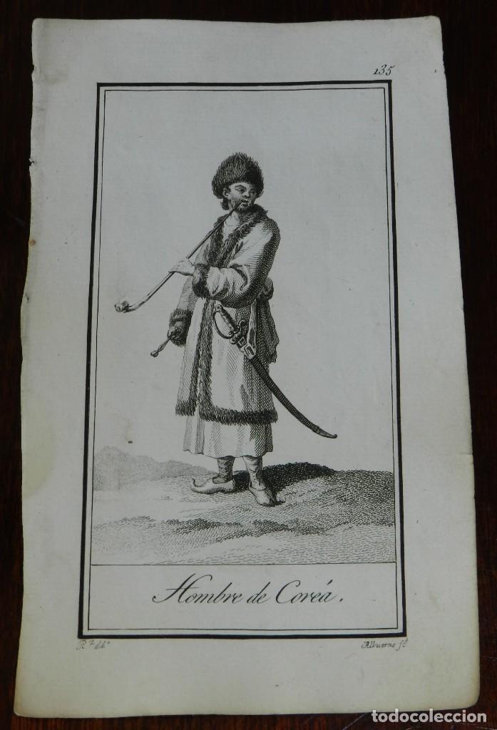 Kunst: ANTIGUO GRABADO ETNOGRAFICO DE HOMBRE DE COREA. GRABADO POR MANUEL ALBUERNE. DIBUJADO POR RODRIGUEZ,