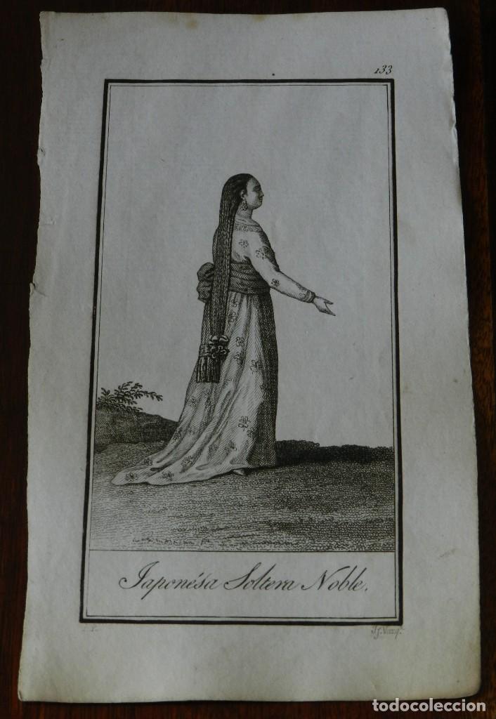 Kunst: ANTIGUO GRABADO ETNOGRAFICO DE MUJER JAPONESA SOLTERA NOBLE. GRABADO POR VAZQUEZ. DIBUJADO POR RODRI