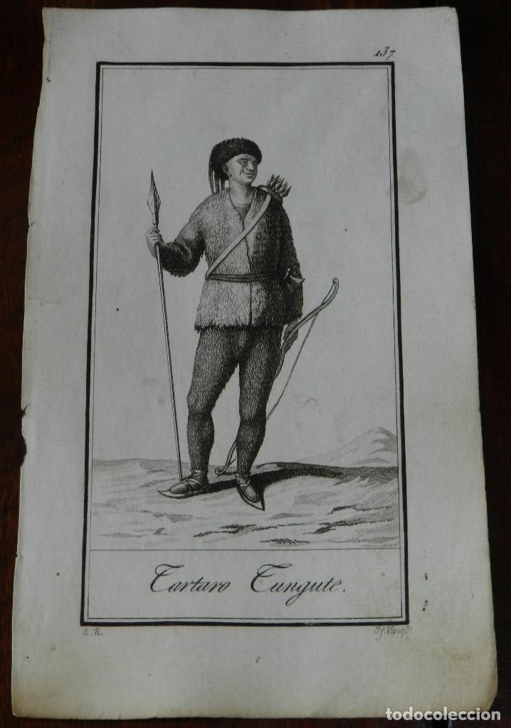 Kunst: ANTIGUO GRABADO ETNOGRAFICO DE TARTARO TUNGUTE. GRABADO POR VAZQUEZ. DIBUJADO POR RODRIGUEZ, MIDE 17