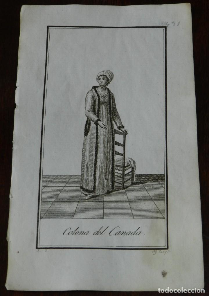 Kunst: ANTIGUO GRABADO ETNOGRAFICO DE COLONA DEL CANADA. GRABADO POR VAZQUEZ. DIBUJADO POR RODRIGUEZ, MIDE