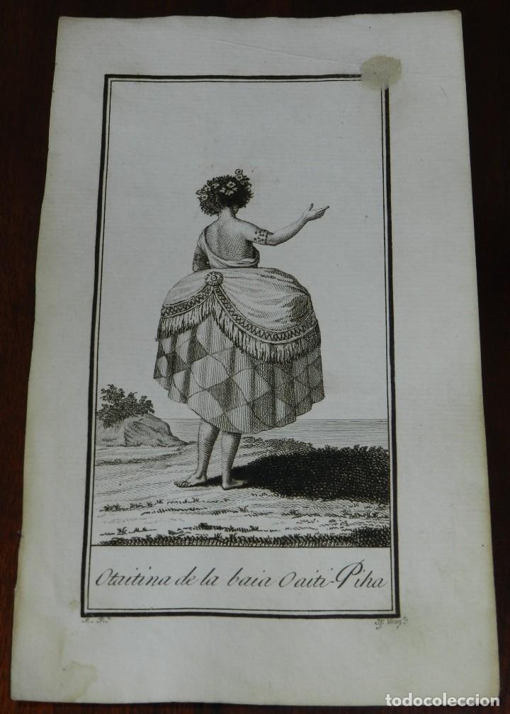 Kunst: ANTIGUO GRABADO ETNOGRAFICO DE OTAITINA DE LA BAIA OAITI PIHA. GRABADO POR VAZQUEZ. DIBUJADO POR ROD