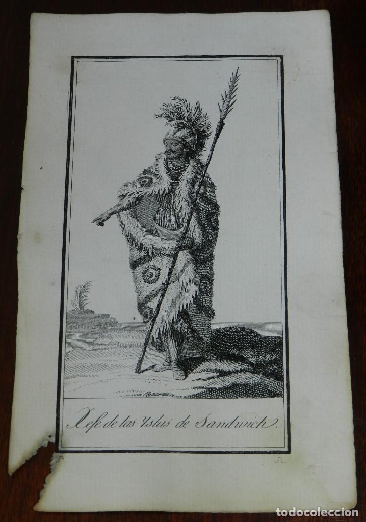 Art: ANTIGUO GRABADO ETNOGRAFICO DE JEFE DE LAS ISLAS DE SANDWICH. GRABADO POR VAZQUEZ. DIBUJADO POR RODR