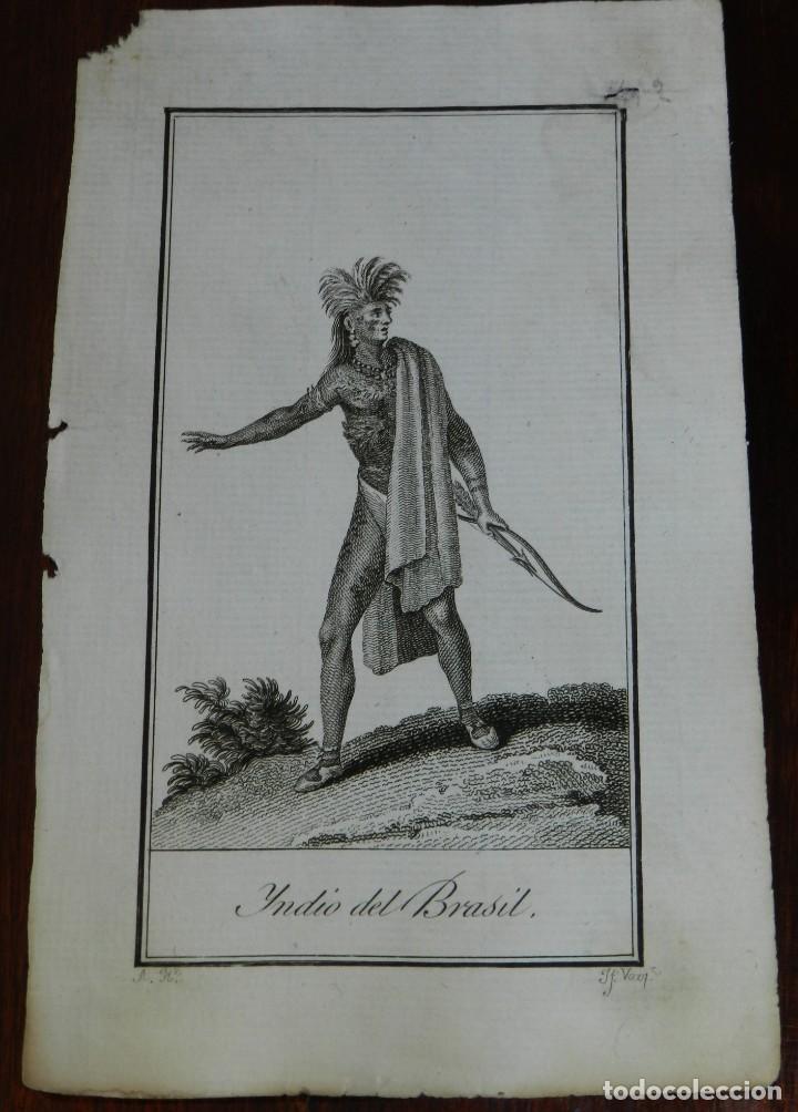 Arte: ANTIGUO GRABADO ETNOGRAFICO DE INDIO DEL BRASIL. GRABADO POR VAZQUEZ. DIBUJADO POR RODRIGUEZ, MIDE 1