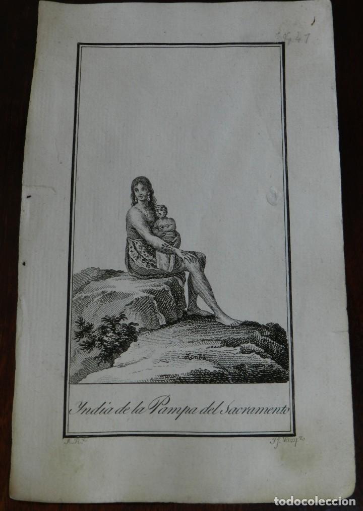Kunst: ANTIGUO GRABADO ETNOGRAFICO DE INDIA DE LA PAMPA DEL SACRAMENTO. GRABADO POR VAZQUEZ. DIBUJADO POR R