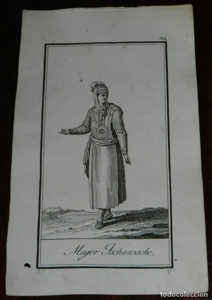 Kunst: ANTIGUO GRABADO ETNOGRAFICO DE MUJER ISCHUWACHE, GRABADO POR VAZQUEZ. DIBUJADO POR RODRIGUEZ, MIDE 1