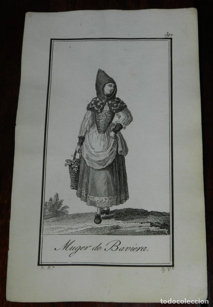 Kunst: ANTIGUO GRABADO ETNOGRAFICO DE LABRADORA DE MUJER DE BAVIERA, GRABADO POR VAZQUEZ. DIBUJADO POR RODR