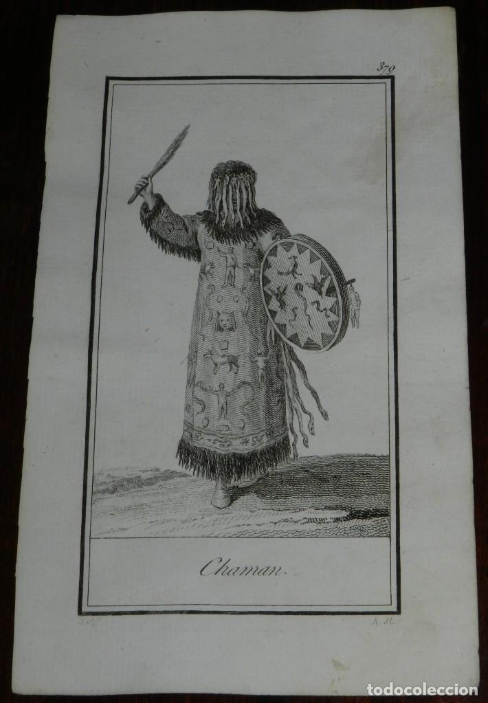 Art: ANTIGUO GRABADO ETNOGRAFICO DE CHAMAN, GRABADO POR VAZQUEZ. DIBUJADO POR RODRIGUEZ, MIDE 17 X 10,5 C