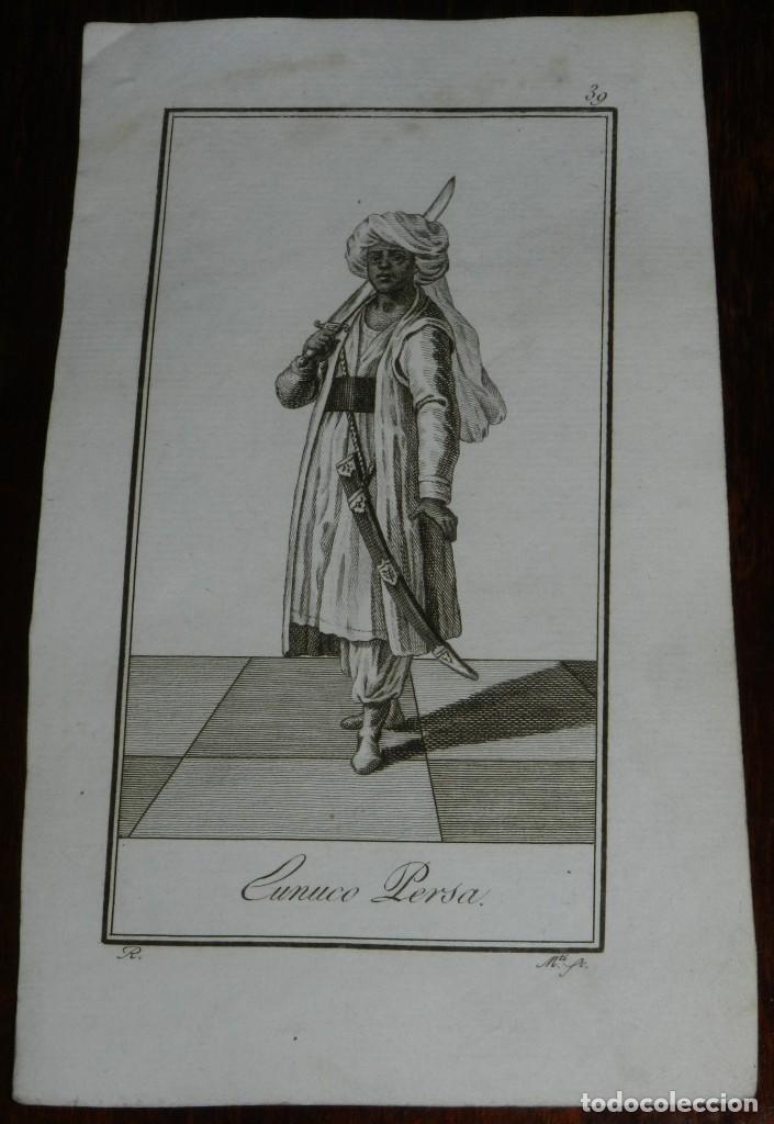 Arte: ANTIGUO GRABADO ETNOGRAFICO DE EUNUCO PERSA, GRABADO POR VAZQUEZ. DIBUJADO POR RODRIGUEZ, MIDE 17 X