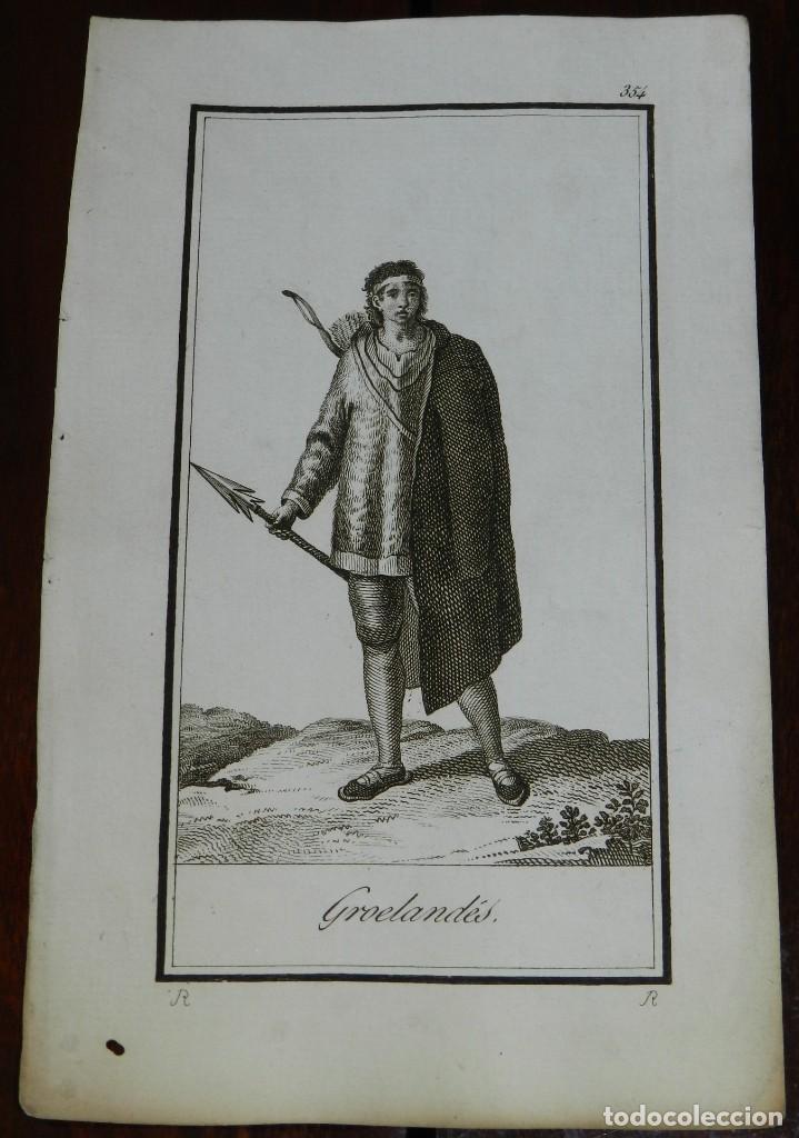Arte: ANTIGUO GRABADO ETNOGRAFICO DE GROELANDES. GRABADO POR R. DIBUJADO POR R., MIDE 17 X 10,5 CMS.