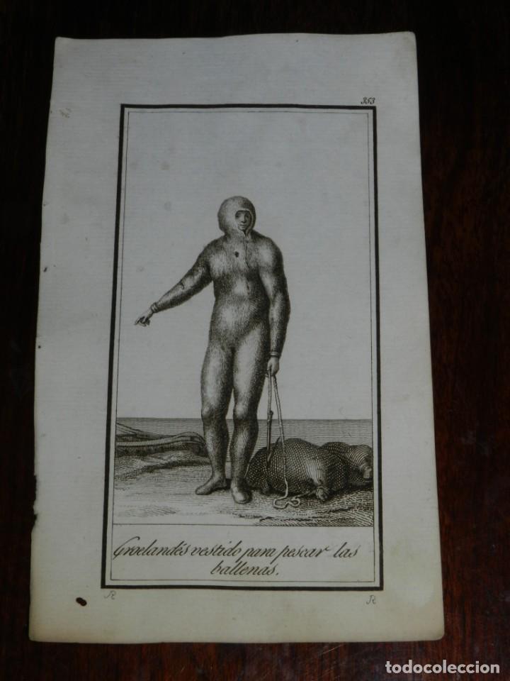 Kunst: ANTIGUO GRABADO ETNOGRAFICO DE GROELANDES VESTIDO PARA PESCAR LAS BALLENAS. GRABADO POR R, DIBUJADO