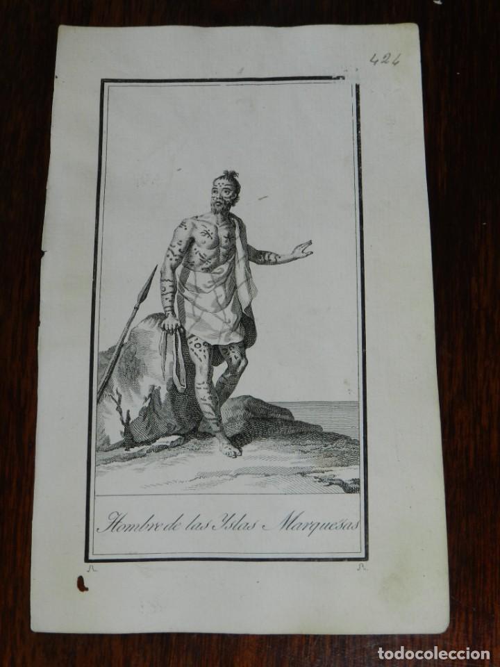 Arte: ANTIGUO GRABADO ETNOGRAFICO DE HOMBRE DE LAS ISLAS MARQUESAS. GRABADO POR R, DIBUJADO POR R., MIDE 1