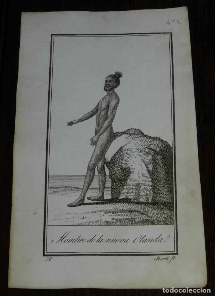Kunst: ANTIGUO GRABADO ETNOGRAFICO DE HOMBRE DE LA NUEVA OLANDA, GRABADO POR MARTI, DIBUJADO POR R., MIDE 1