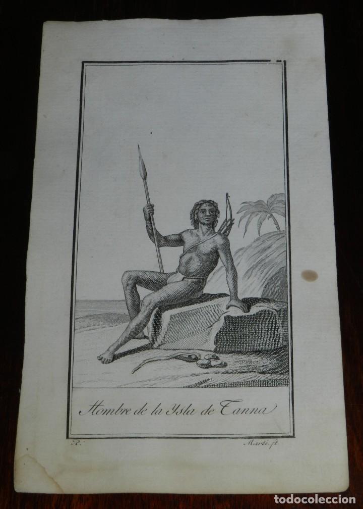 Arte: ANTIGUO GRABADO ETNOGRAFICO DE HOMBRE DE LA ISLA DE TANNA, GRABADO POR MARTI. DIBUJADO POR R., MIDE