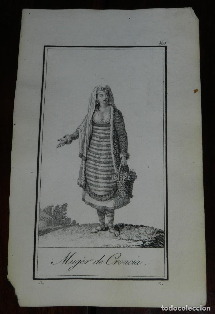 Kunst: ANTIGUO GRABADO ETNOGRAFICO DE MUJER DE CROACIA, GRABADO POR R. DIBUJADO POR R., MIDE 17 X 10,5 CMS.