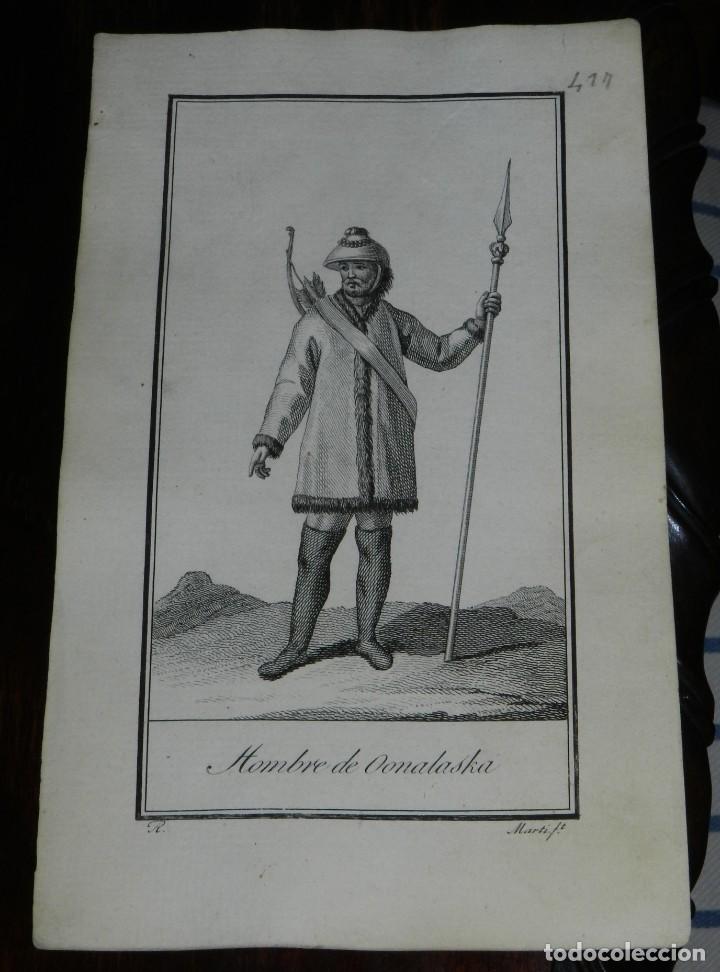 Arte: ANTIGUO GRABADO ETNOGRAFICO DE HOMBRE DE ONALASKA, GRABADO POR MARTI. DIBUJADO POR R., MIDE 17 X 10,