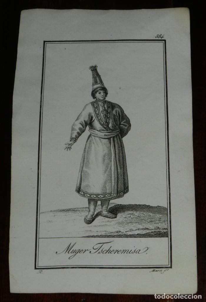 Kunst: ANTIGUO GRABADO ETNOGRAFICO DE MUJER ISCHEREMISA, GRABADO POR MARTI. DIBUJADO POR R., MIDE 17 X 10,5