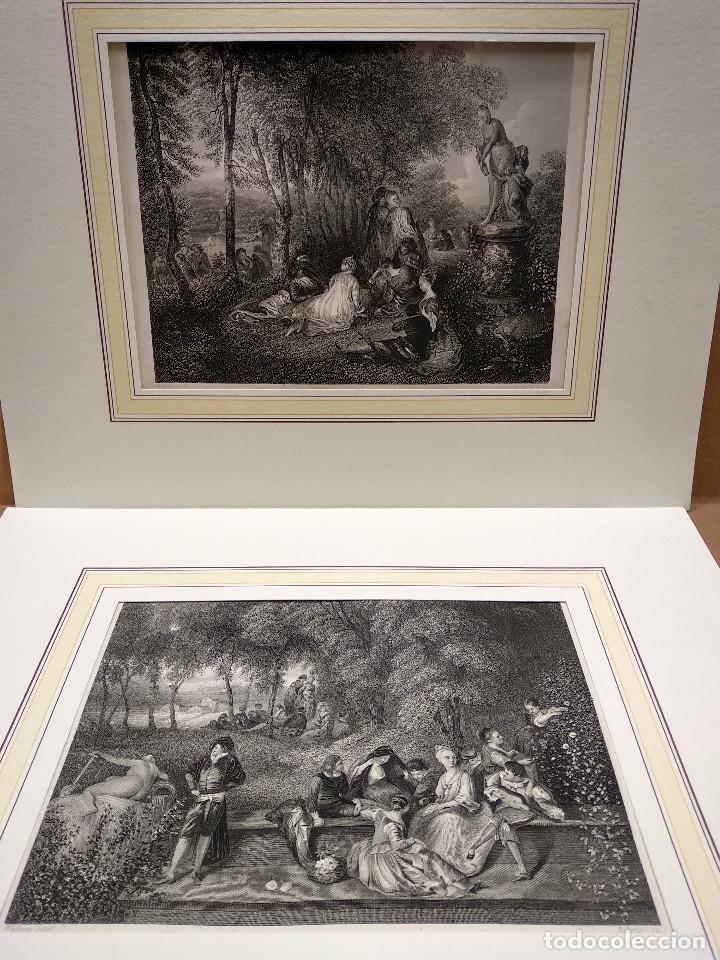 Arte: Lote 2 grabados de escenas bucolicas, Dresden Gallery 1850