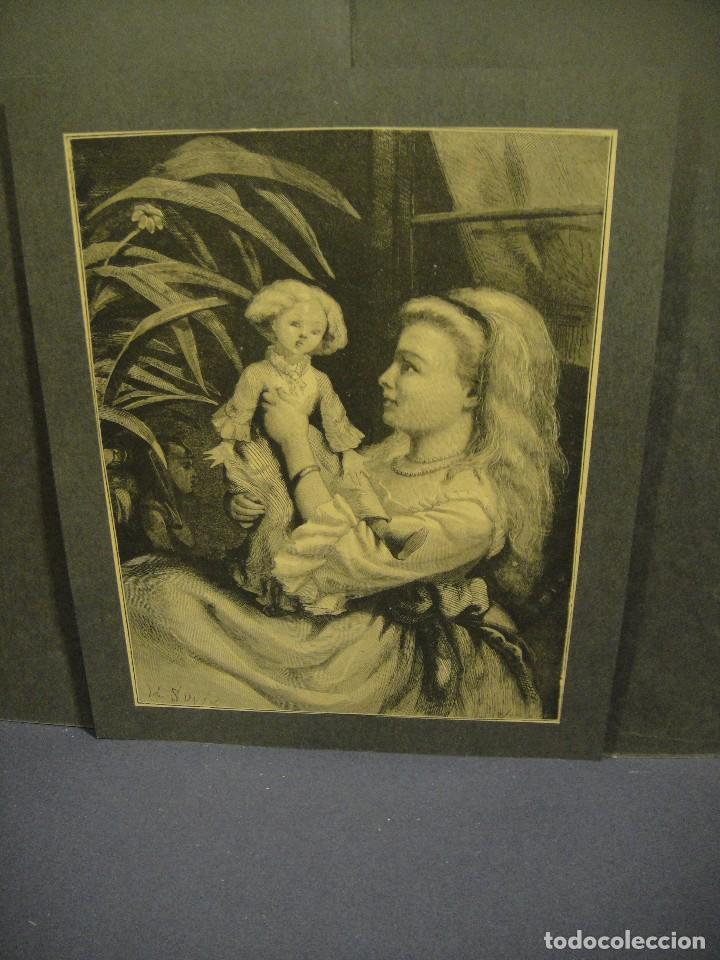 Arte: ni&ntilde;a con mu&ntilde;eca - grabado litografico - Foto 1