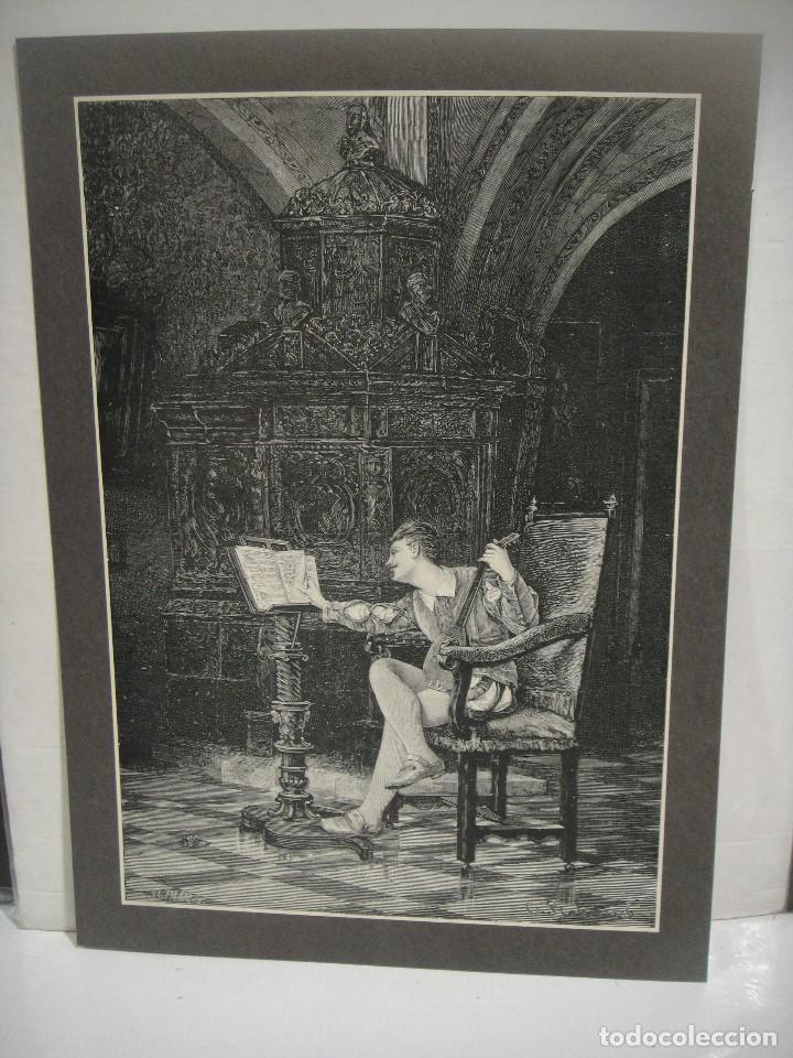 Arte: el ta&ntilde;edor de laud - grabado litografico - - Foto 1