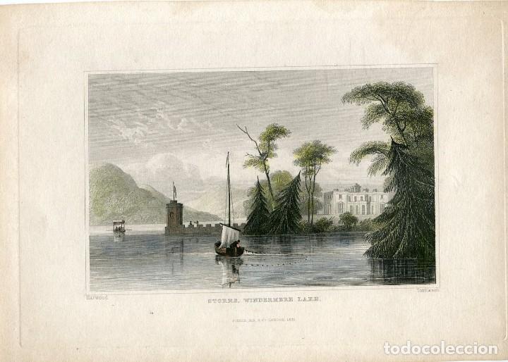 Kunst: Storrs, lago Windermere - Grabado original coloreado Tombleson - 1831