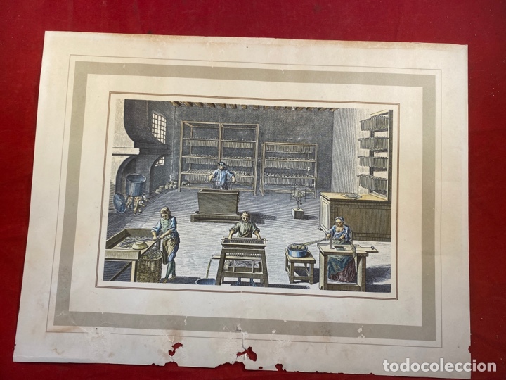 Art: Antigua l&aacute;mina escena de trabajo 43x32cm