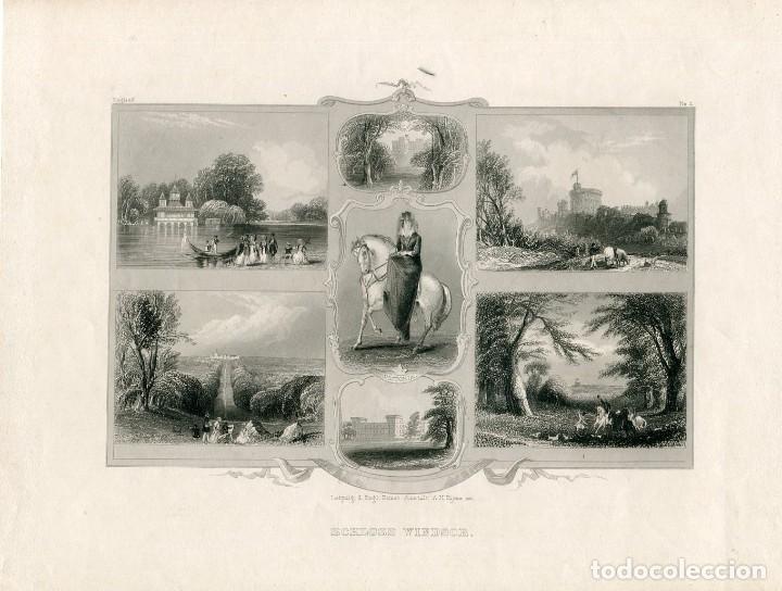 Art: Castillo de Windsor - Grabado original al acero de A. H. Payne - h. 1850