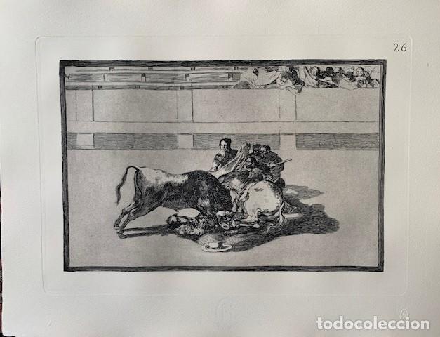 Art: Grabado n&ordm; 26 de la Tauromaquia de Goya. Caida de un picador de su caballo debajo del toro