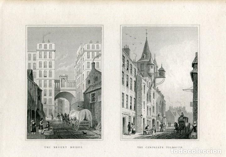 Arte: The Regent Bridge y the Canongate, Tolbooth grabado por Thomas Hosmer