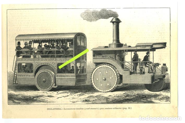 Arte: INGLATERRA: LOCOMOTORA-&Oacute;MNIBUS (road-steamer&acute;s) PARA CAMINOS ORDINARIOS