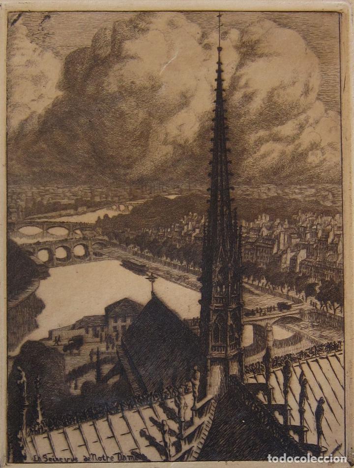 Kunst: EMILE LEROI ( 1887 - 1944). La Seine vue de Notre Dame. AGUAFUERTE. IMAGEN 17 x 10,5 CM