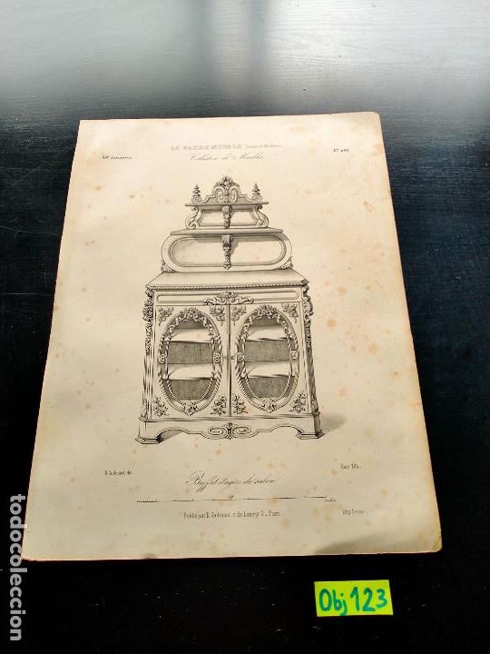 Arte: ANTIGUO GRABADO DE MUEBLE - Foto 1