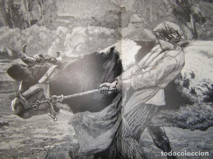 Arte: L&aacute;mina con grabado del a&ntilde;o 1883. En la pradera. - Foto 2