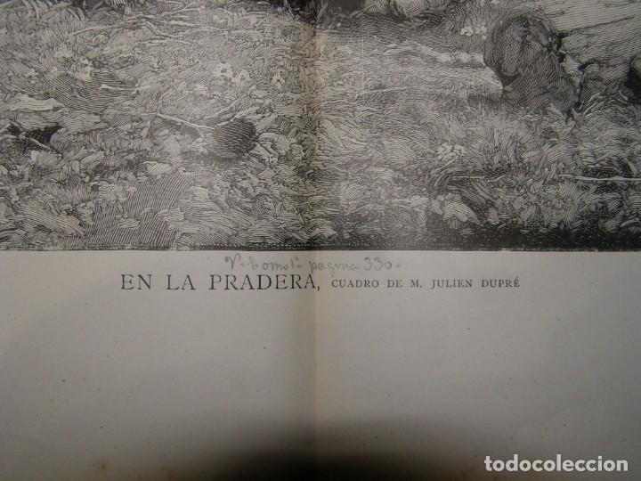 Arte: L&aacute;mina con grabado del a&ntilde;o 1883. En la pradera. - Foto 3