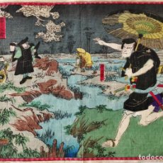 Arte: EXCELENTE GRABADO JAPONÉS ORIGINAL, UTAGAWA TOYOKUNI III 三代 歌川 豊国 KUNISADA, CYUSHINGURA, CIRCA1850. Lote 248688700
