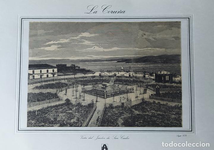 Arte: GRABADO ANTIGUO LA CORU&Ntilde;A -VISTA DEL JARDIN DE SAN CARLOS - SIGLO XIX