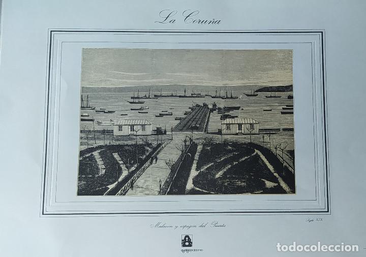 Arte: GRABADO ANTIGUO LA CORU&Ntilde;A - MELECON Y ESPIGON DEL PUERTO - SIGLO XIX